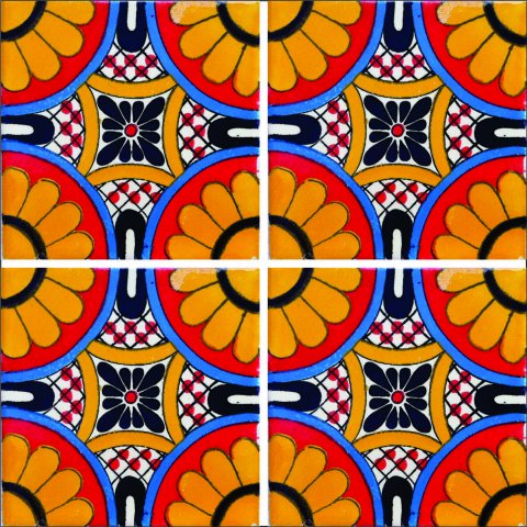 TALAVERA TILES / Talavera Tile 4x4 inch (90 pieces) - Style AZ006 / These beatiful handpainted Mexican Talavera tiles will give a colorful decorative touch to your bathrooms, vanities, window surrounds, fireplaces and more.
