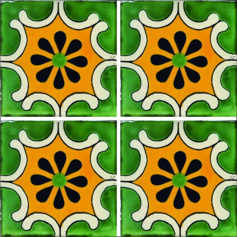 TALAVERA TILES / Talavera Tile 4x4 inch (90 pieces) - Style AZ008 / These beatiful handpainted Mexican Talavera tiles will give a colorful decorative touch to your bathrooms, vanities, window surrounds, fireplaces and more.