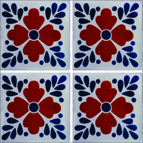 TALAVERA TILES / Talavera Tile 4x4 inch (90 pieces) - Style AZ019 / These beatiful handpainted Mexican Talavera tiles will give a colorful decorative touch to your bathrooms, vanities, window surrounds, fireplaces and more.