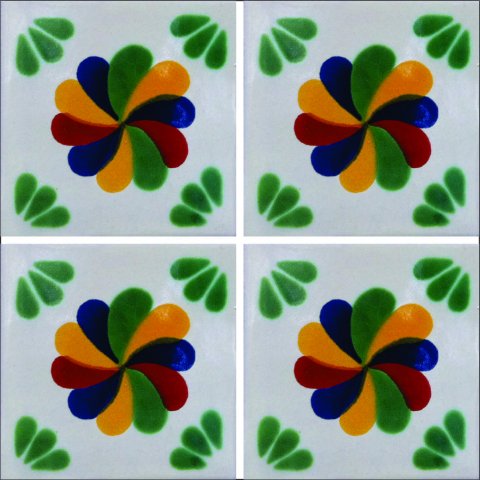 TALAVERA TILES / Talavera Tile 4x4 inch (90 pieces) - Style AZ027 / These beatiful handpainted Mexican Talavera tiles will give a colorful decorative touch to your bathrooms, vanities, window surrounds, fireplaces and more.