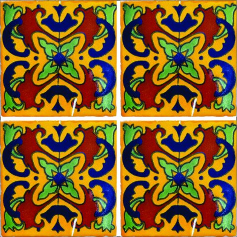 TALAVERA TILES / Talavera Tile 4x4 inch (90 pieces) - Style AZ036 / These beatiful handpainted Mexican Talavera tiles will give a colorful decorative touch to your bathrooms, vanities, window surrounds, fireplaces and more.