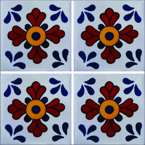 TALAVERA TILES / Talavera Tile 4x4 inch (90 pieces) - Style AZ044 / These beatiful handpainted Mexican Talavera tiles will give a colorful decorative touch to your bathrooms, vanities, window surrounds, fireplaces and more.