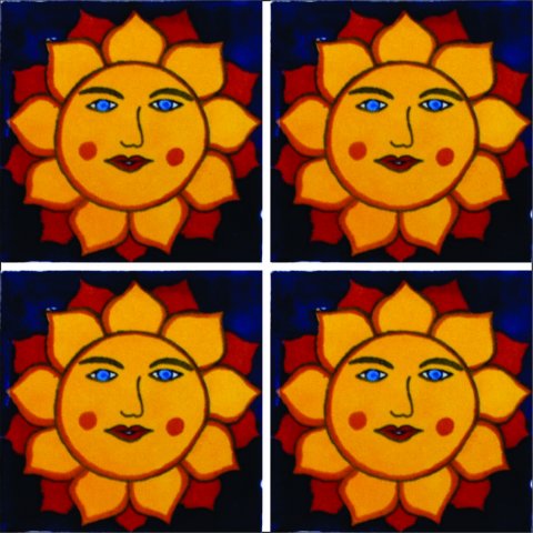 TALAVERA TILES / Talavera Tile 4x4 inch (90 pieces) - Style AZ058 / These beatiful handpainted Mexican Talavera tiles will give a colorful decorative touch to your bathrooms, vanities, window surrounds, fireplaces and more.