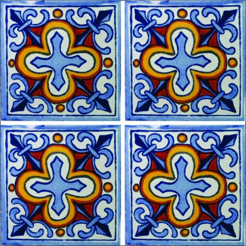 TALAVERA TILES / Talavera Tile 4x4 inch (90 pieces) - Style AZ075 / These beatiful handpainted Mexican Talavera tiles will give a colorful decorative touch to your bathrooms, vanities, window surrounds, fireplaces and more.