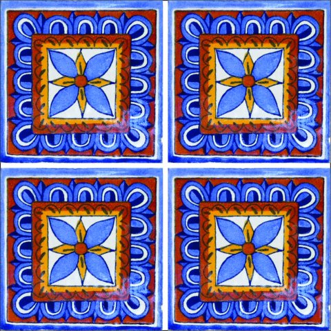 TALAVERA TILES / Talavera Tile 4x4 inch (90 pieces) - Style AZ076 / These beatiful handpainted Mexican Talavera tiles will give a colorful decorative touch to your bathrooms, vanities, window surrounds, fireplaces and more.