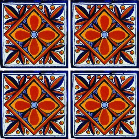 TALAVERA TILES / Talavera Tile 4x4 inch (90 pieces) - Style AZ077 / These beatiful handpainted Mexican Talavera tiles will give a colorful decorative touch to your bathrooms, vanities, window surrounds, fireplaces and more.