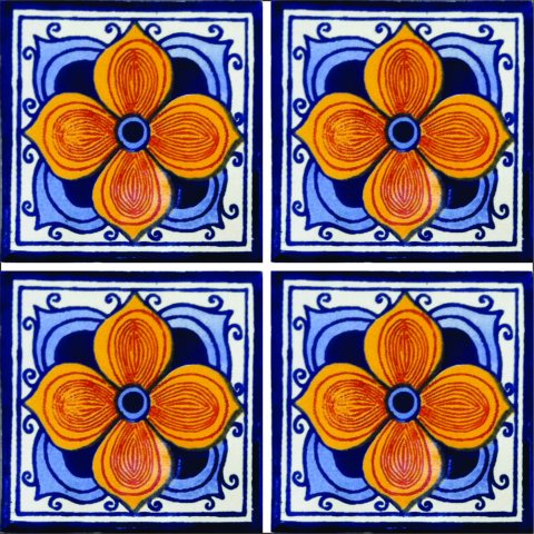 TALAVERA TILES / Talavera Tile 4x4 inch (90 pieces) - Style AZ078 / These beatiful handpainted Mexican Talavera tiles will give a colorful decorative touch to your bathrooms, vanities, window surrounds, fireplaces and more.