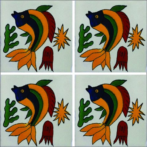 TALAVERA TILES / Talavera Tile 4x4 inch (90 pieces) - Style AZ083 / These beatiful handpainted Mexican Talavera tiles will give a colorful decorative touch to your bathrooms, vanities, window surrounds, fireplaces and more.