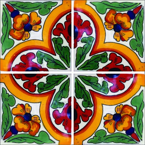 TALAVERA TILES / Talavera Tile 4x4 inch (90 pieces) - Style AZ086 / These beatiful handpainted Mexican Talavera tiles will give a colorful decorative touch to your bathrooms, vanities, window surrounds, fireplaces and more.