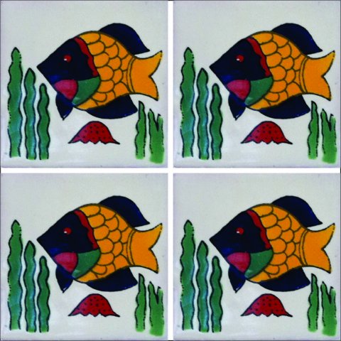 TALAVERA TILES / Talavera Tile 4x4 inch (90 pieces) - Style AZ097 / These beatiful handpainted Mexican Talavera tiles will give a colorful decorative touch to your bathrooms, vanities, window surrounds, fireplaces and more.
