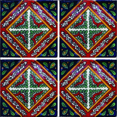 TALAVERA TILES / Talavera Tile 4x4 inch (90 pieces) - Style AZ128 / These beatiful handpainted Mexican Talavera tiles will give a colorful decorative touch to your bathrooms, vanities, window surrounds, fireplaces and more.