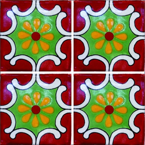 TALAVERA TILES / Talavera Tile 4x4 inch (90 pieces) - Style AZ129 / These beatiful handpainted Mexican Talavera tiles will give a colorful decorative touch to your bathrooms, vanities, window surrounds, fireplaces and more.