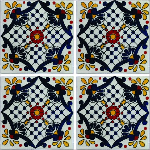 TALAVERA TILES / Talavera Tile 4x4 inch (90 pieces) - Style AZ130 / These beatiful handpainted Mexican Talavera tiles will give a colorful decorative touch to your bathrooms, vanities, window surrounds, fireplaces and more.