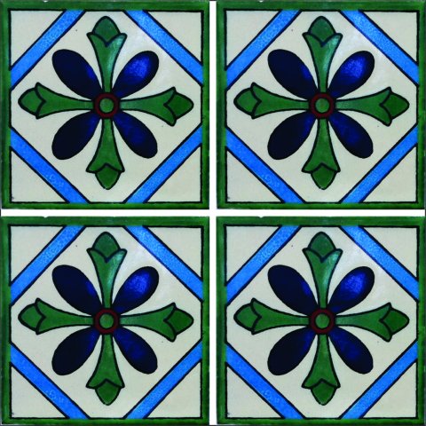 TALAVERA TILES / Talavera Tile 4x4 inch (90 pieces) - Style AZ132 / These beatiful handpainted Mexican Talavera tiles will give a colorful decorative touch to your bathrooms, vanities, window surrounds, fireplaces and more.