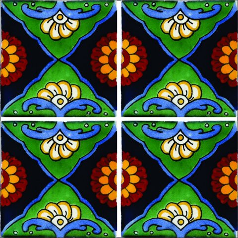 TALAVERA TILES / Talavera Tile 4x4 inch (90 pieces) - Style AZ133 / These beatiful handpainted Mexican Talavera tiles will give a colorful decorative touch to your bathrooms, vanities, window surrounds, fireplaces and more.