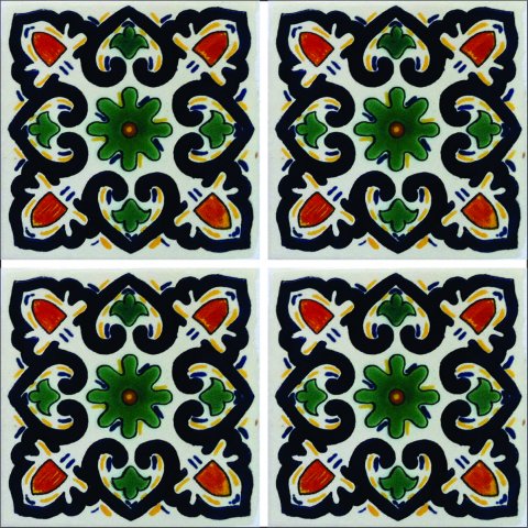 TALAVERA TILES / Talavera Tile 4x4 inch (90 pieces) - Style AZ135 / These beatiful handpainted Mexican Talavera tiles will give a colorful decorative touch to your bathrooms, vanities, window surrounds, fireplaces and more.