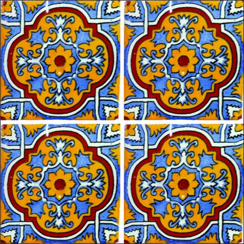 TALAVERA TILES / Talavera Tile 4x4 inch (90 pieces) - Style AZ139 / These beatiful handpainted Mexican Talavera tiles will give a colorful decorative touch to your bathrooms, vanities, window surrounds, fireplaces and more.