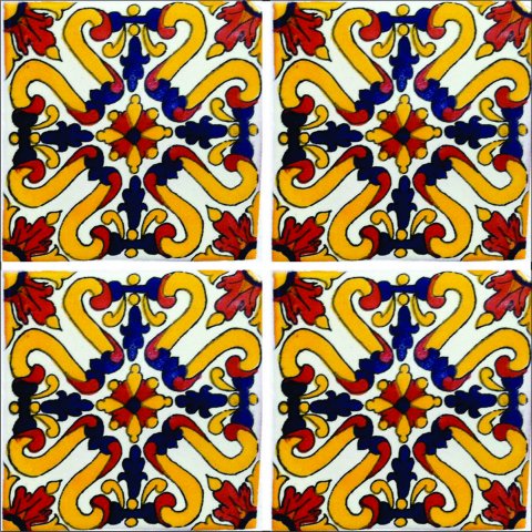 TALAVERA TILES / Talavera Tile 4x4 inch (90 pieces) - Style AZ141 / These beatiful handpainted Mexican Talavera tiles will give a colorful decorative touch to your bathrooms, vanities, window surrounds, fireplaces and more.