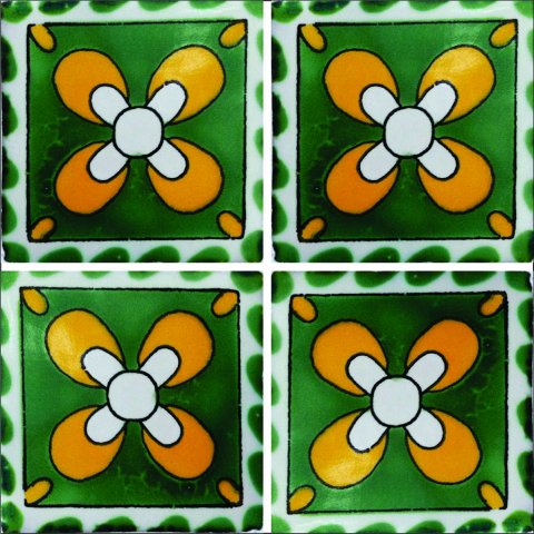 TALAVERA TILES / Talavera Tile 4x4 inch (90 pieces) - Style AZ142 / These beatiful handpainted Mexican Talavera tiles will give a colorful decorative touch to your bathrooms, vanities, window surrounds, fireplaces and more.