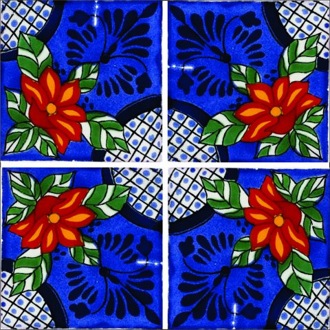TALAVERA TILES / Talavera Tile 4x4 inch (90 pieces) - Style AZ144 / These beatiful handpainted Mexican Talavera tiles will give a colorful decorative touch to your bathrooms, vanities, window surrounds, fireplaces and more.