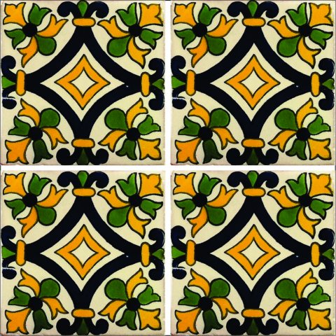 TALAVERA TILES / Talavera Tile 4x4 inch (90 pieces) - Style AZ159 / These beatiful handpainted Mexican Talavera tiles will give a colorful decorative touch to your bathrooms, vanities, window surrounds, fireplaces and more.