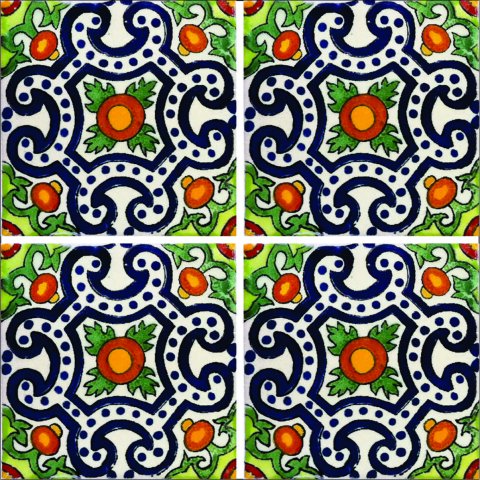 TALAVERA TILES / Talavera Tile 4x4 inch (90 pieces) - Style AZ160 / These beatiful handpainted Mexican Talavera tiles will give a colorful decorative touch to your bathrooms, vanities, window surrounds, fireplaces and more.