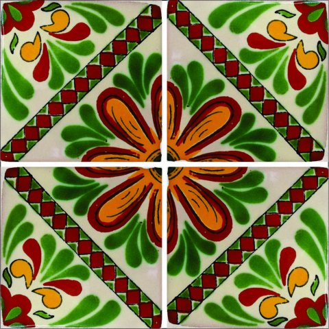 TALAVERA TILES / Talavera Tile 4x4 inch (90 pieces) - Style AZ165 / These beatiful handpainted Mexican Talavera tiles will give a colorful decorative touch to your bathrooms, vanities, window surrounds, fireplaces and more.