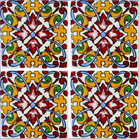 TALAVERA TILES / Talavera Tile 4x4 inch (90 pieces) - Style AZ170 / These beatiful handpainted Mexican Talavera tiles will give a colorful decorative touch to your bathrooms, vanities, window surrounds, fireplaces and more.