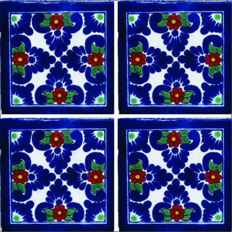 TALAVERA TILES / Talavera Tile 4x4 inch (90 pieces) - Style AZ190 / These beatiful handpainted Mexican Talavera tiles will give a colorful decorative touch to your bathrooms, vanities, window surrounds, fireplaces and more.
