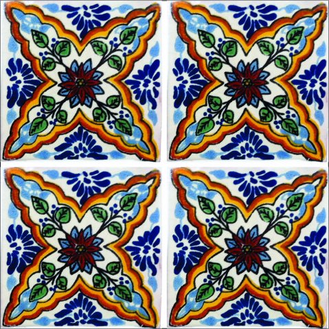 TALAVERA TILES / Talavera Tile 4x4 inch (90 pieces) - Style AZ199 / These beatiful handpainted Mexican Talavera tiles will give a colorful decorative touch to your bathrooms, vanities, window surrounds, fireplaces and more.