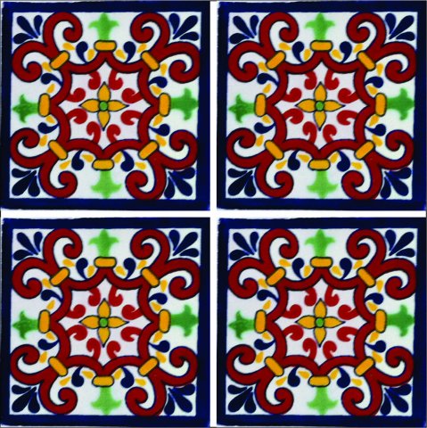TALAVERA TILES / Talavera Tile 4x4 inch (90 pieces) - Style AZ204 / These beatiful handpainted Mexican Talavera tiles will give a colorful decorative touch to your bathrooms, vanities, window surrounds, fireplaces and more.
