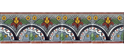 TALAVERA TILES / Border Tile 4x4 inch (90 pieces) - Style CN-01 / These beatiful handpainted Mexican Talavera tiles will give a colorful decorative touch to your bathrooms, vanities, window surrounds, fireplaces and more.