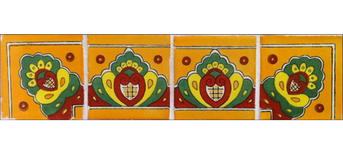TALAVERA TILES / Border Tile 4x4 inch (90 pieces) - Style CN-02 / These beatiful handpainted Mexican Talavera tiles will give a colorful decorative touch to your bathrooms, vanities, window surrounds, fireplaces and more.