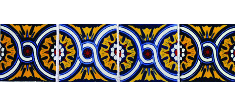 TALAVERA TILES / Border Tile 4x4 inch (90 pieces) - Style CN-07 / These beatiful handpainted Mexican Talavera tiles will give a colorful decorative touch to your bathrooms, vanities, window surrounds, fireplaces and more.