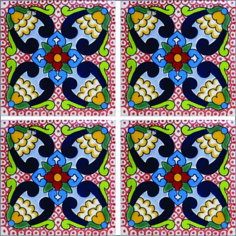 TALAVERA TILES / Talavera Tile 4x4 inch (90 pieces) - Style AZ003 / These beatiful handpainted Mexican Talavera tiles will give a colorful decorative touch to your bathrooms, vanities, window surrounds, fireplaces and more.