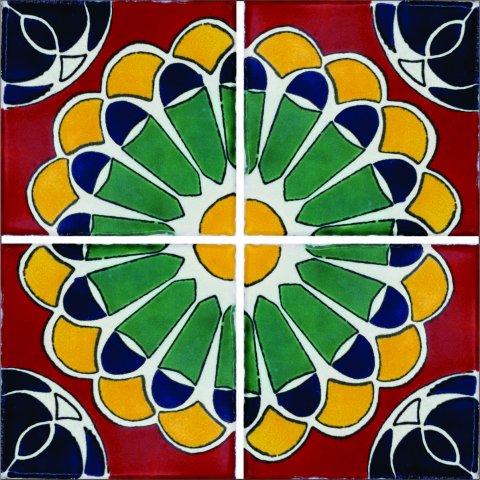TALAVERA TILES / Talavera Tile 4x4 inch (90 pieces) - Style AZ014 / These beatiful handpainted Mexican Talavera tiles will give a colorful decorative touch to your bathrooms, vanities, window surrounds, fireplaces and more.