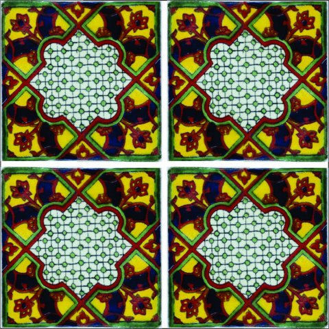 TALAVERA TILES / Talavera Tile 4x4 inch (90 pieces) - Style AZ015 / These beatiful handpainted Mexican Talavera tiles will give a colorful decorative touch to your bathrooms, vanities, window surrounds, fireplaces and more.