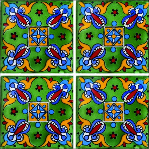 TALAVERA TILES / Talavera Tile 4x4 inch (90 pieces) - Style AZ017 / These beatiful handpainted Mexican Talavera tiles will give a colorful decorative touch to your bathrooms, vanities, window surrounds, fireplaces and more.