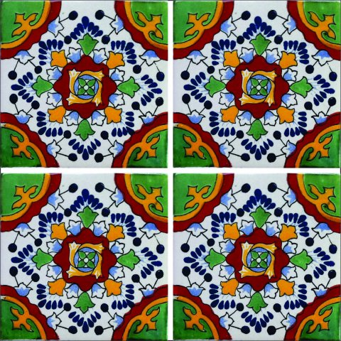 TALAVERA TILES / Talavera Tile 4x4 inch (90 pieces) - Style AZ021 / These beatiful handpainted Mexican Talavera tiles will give a colorful decorative touch to your bathrooms, vanities, window surrounds, fireplaces and more.