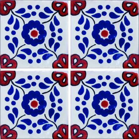TALAVERA TILES / Talavera Tile 4x4 inch (90 pieces) - Style AZ024 / These beatiful handpainted Mexican Talavera tiles will give a colorful decorative touch to your bathrooms, vanities, window surrounds, fireplaces and more.