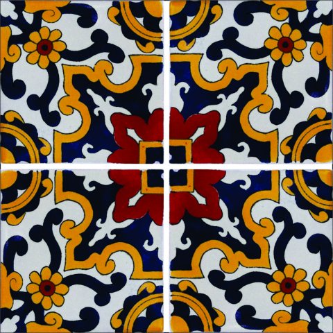 TALAVERA TILES / Talavera Tile 4x4 inch (90 pieces) - Style AZ029 / These beatiful handpainted Mexican Talavera tiles will give a colorful decorative touch to your bathrooms, vanities, window surrounds, fireplaces and more.