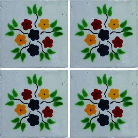TALAVERA TILES / Talavera Tile 4x4 inch (90 pieces) - Style AZ046 / These beatiful handpainted Mexican Talavera tiles will give a colorful decorative touch to your bathrooms, vanities, window surrounds, fireplaces and more.
