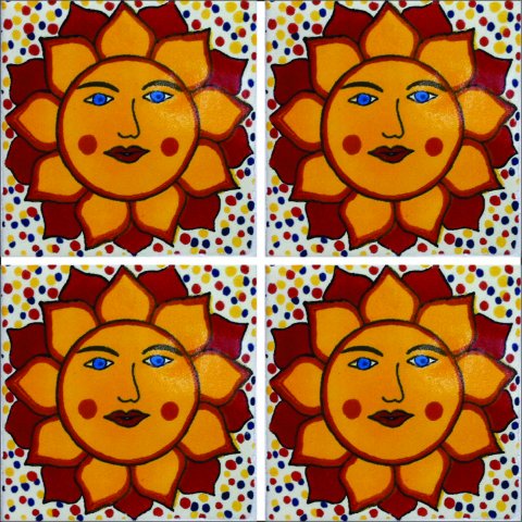 TALAVERA TILES / Talavera Tile 4x4 inch (90 pieces) - Style AZ056 / These beatiful handpainted Mexican Talavera tiles will give a colorful decorative touch to your bathrooms, vanities, window surrounds, fireplaces and more.