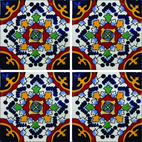 TALAVERA TILES / Talavera Tile 4x4 inch (90 pieces) - Style AZ072 / These beatiful handpainted Mexican Talavera tiles will give a colorful decorative touch to your bathrooms, vanities, window surrounds, fireplaces and more.