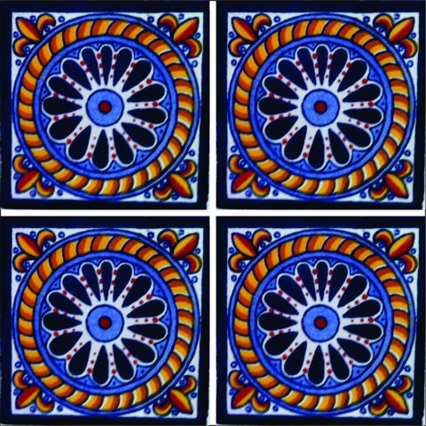 TALAVERA TILES / Talavera Tile 4x4 inch (90 pieces) - Style AZ074 / These beatiful handpainted Mexican Talavera tiles will give a colorful decorative touch to your bathrooms, vanities, window surrounds, fireplaces and more.