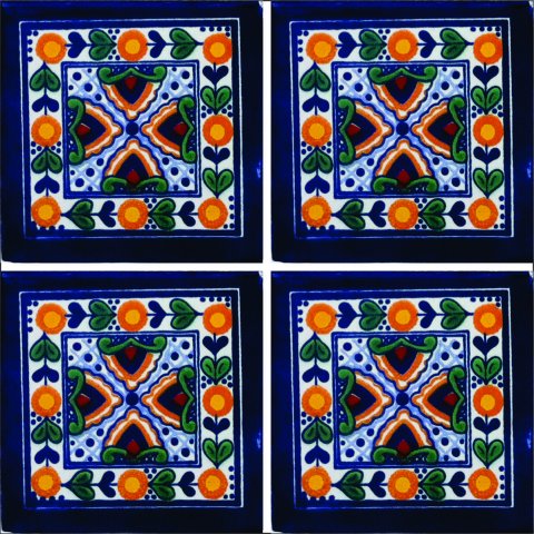 TALAVERA TILES / Talavera Tile 4x4 inch (90 pieces) - Style AZ134 / These beatiful handpainted Mexican Talavera tiles will give a colorful decorative touch to your bathrooms, vanities, window surrounds, fireplaces and more.