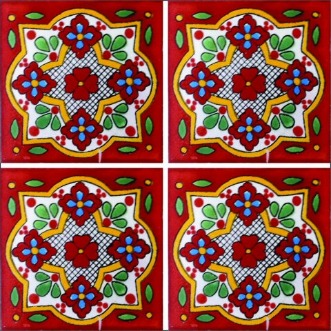 TALAVERA TILES / Talavera Tile 4x4 inch (90 pieces) - Style AZ137 / These beatiful handpainted Mexican Talavera tiles will give a colorful decorative touch to your bathrooms, vanities, window surrounds, fireplaces and more.