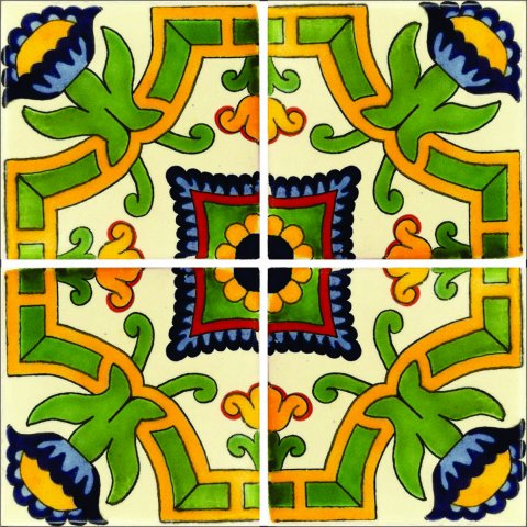 TALAVERA TILES / Talavera Tile 4x4 inch (90 pieces) - Style AZ151 / These beatiful handpainted Mexican Talavera tiles will give a colorful decorative touch to your bathrooms, vanities, window surrounds, fireplaces and more.
