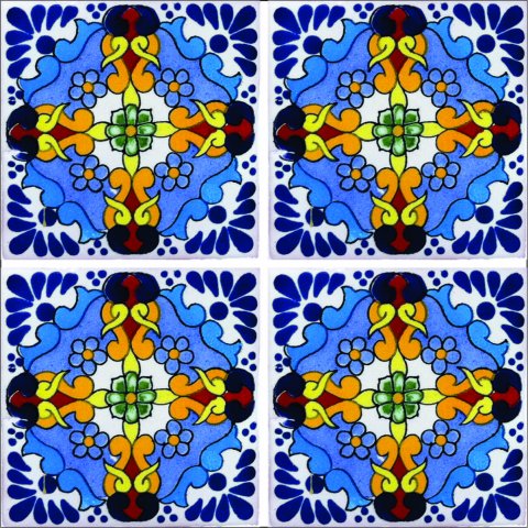 TALAVERA TILES / Talavera Tile 4x4 inch (90 pieces) - Style AZ168 / These beatiful handpainted Mexican Talavera tiles will give a colorful decorative touch to your bathrooms, vanities, window surrounds, fireplaces and more.