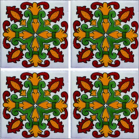 TALAVERA TILES / Talavera Tile 4x4 inch (90 pieces) - Style AZ173 / These beatiful handpainted Mexican Talavera tiles will give a colorful decorative touch to your bathrooms, vanities, window surrounds, fireplaces and more.
